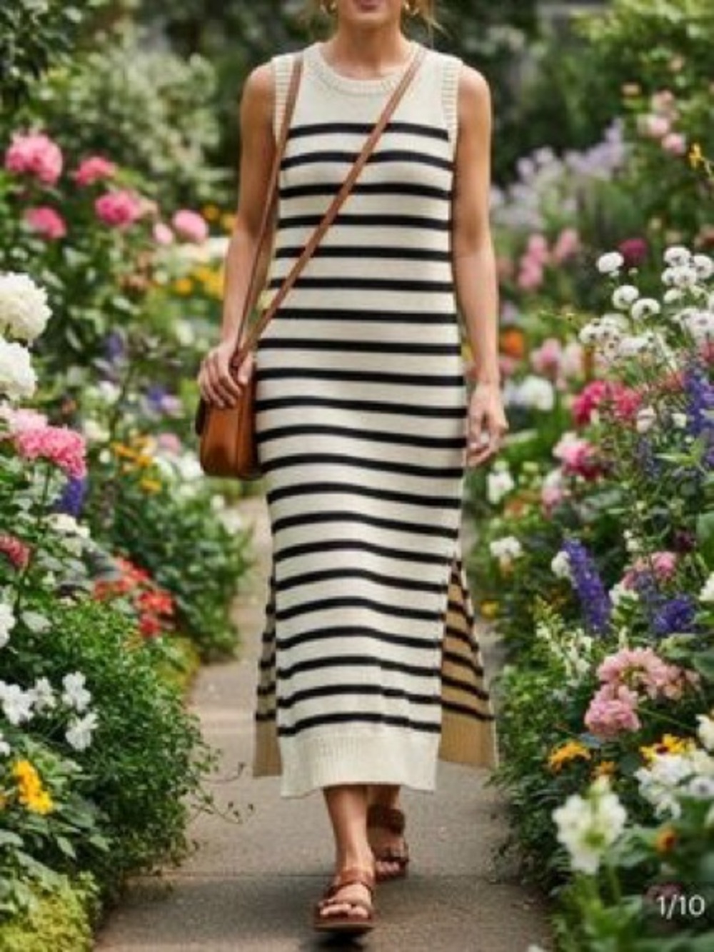 C&C California Black & Cream Striped Knit Maxi Dress